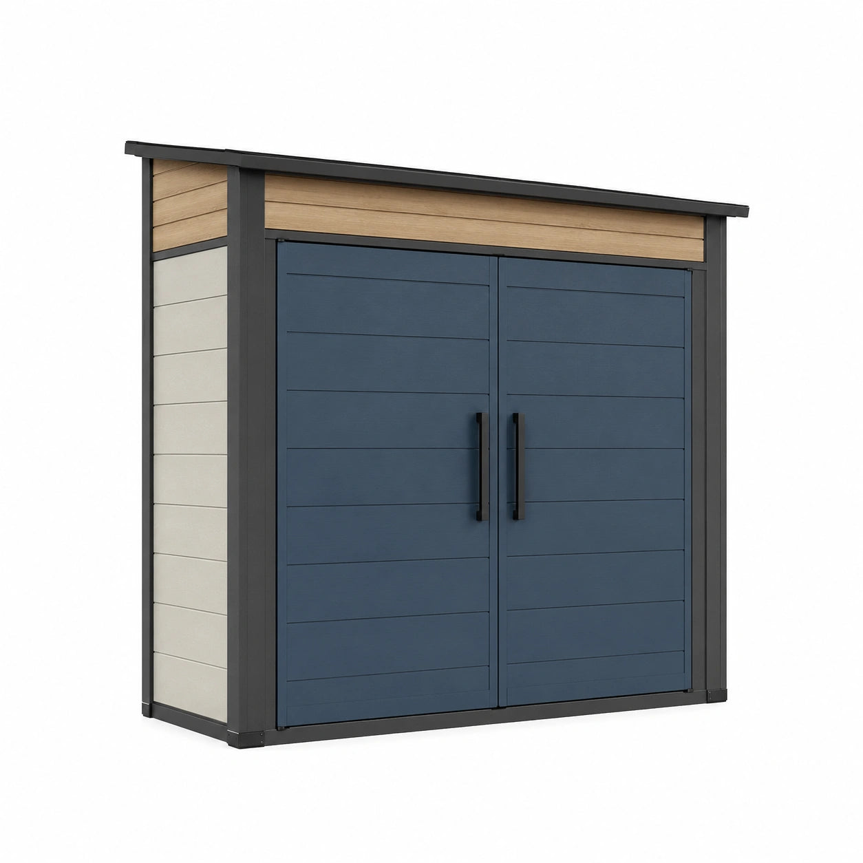Armario de Exterior con Puertas Dobles de Resina Azul, Beige y Gris 152x98x200 cm
