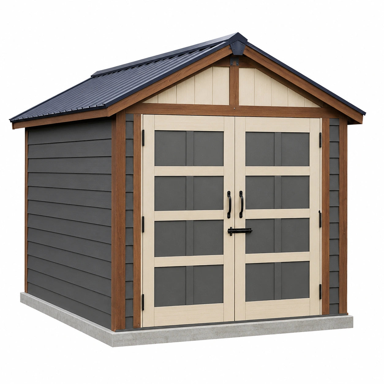 Cobertizo de Resina de Puertas Dobles y Techo Metálico Gris/Beige