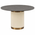 Mesa de comedor redonda de mármol y metal con base cilíndrica