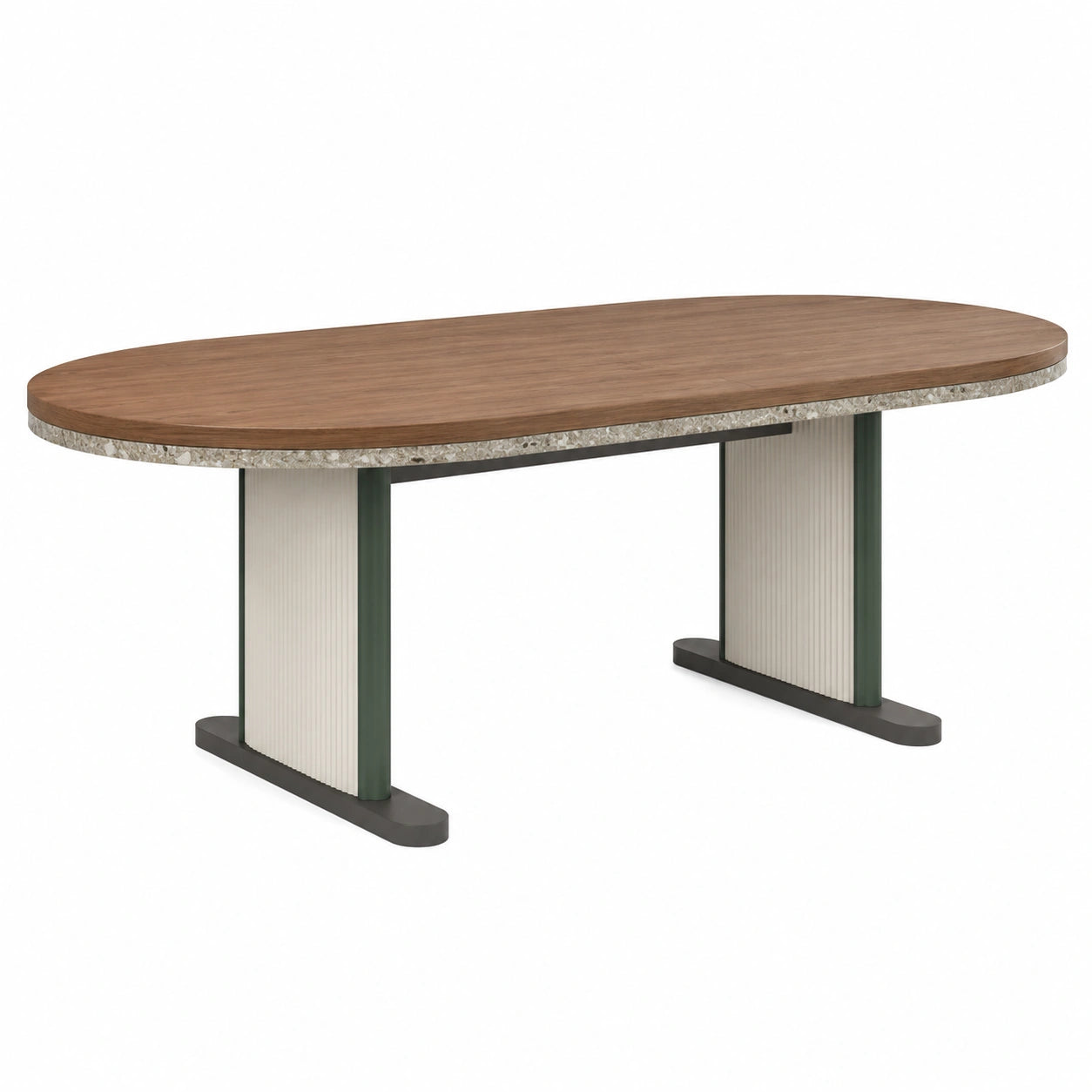 Mesa Ovalada de Madera y Concreto