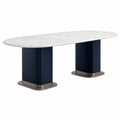 Mesa de comedor ovalada de mármol y base de metal azul 200x100x75cm
