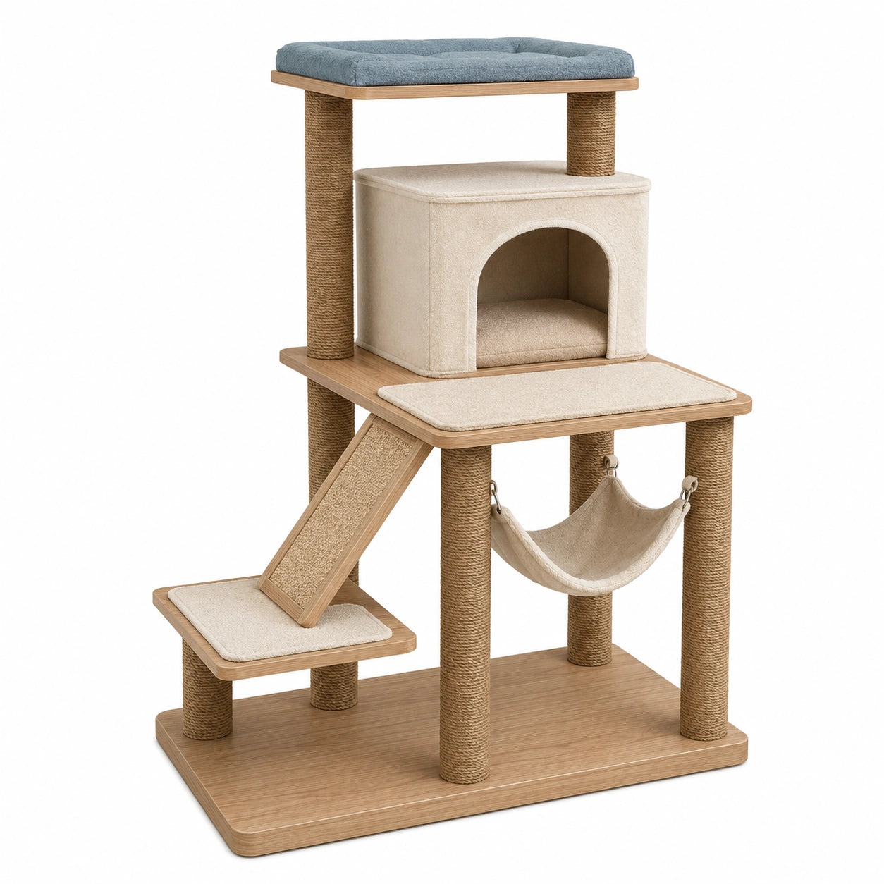 Árbol para Gatos con Casa, Hamaca y Rascador Beige/Madera