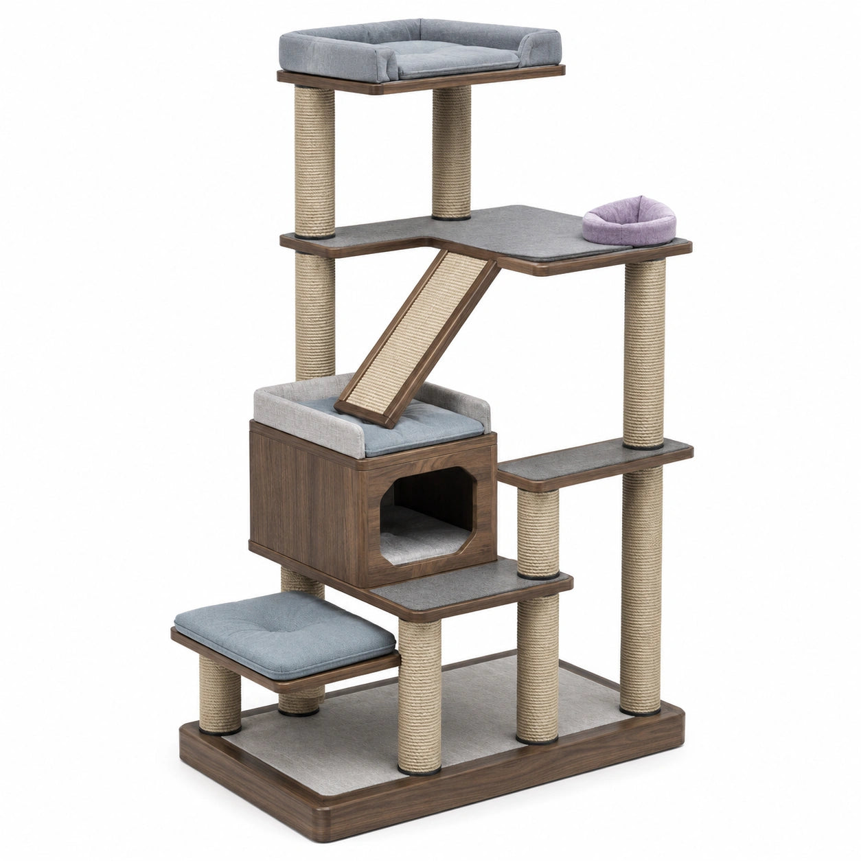 Árbol Rascador para Gatos de Madera y Sisal Gris y Marrón