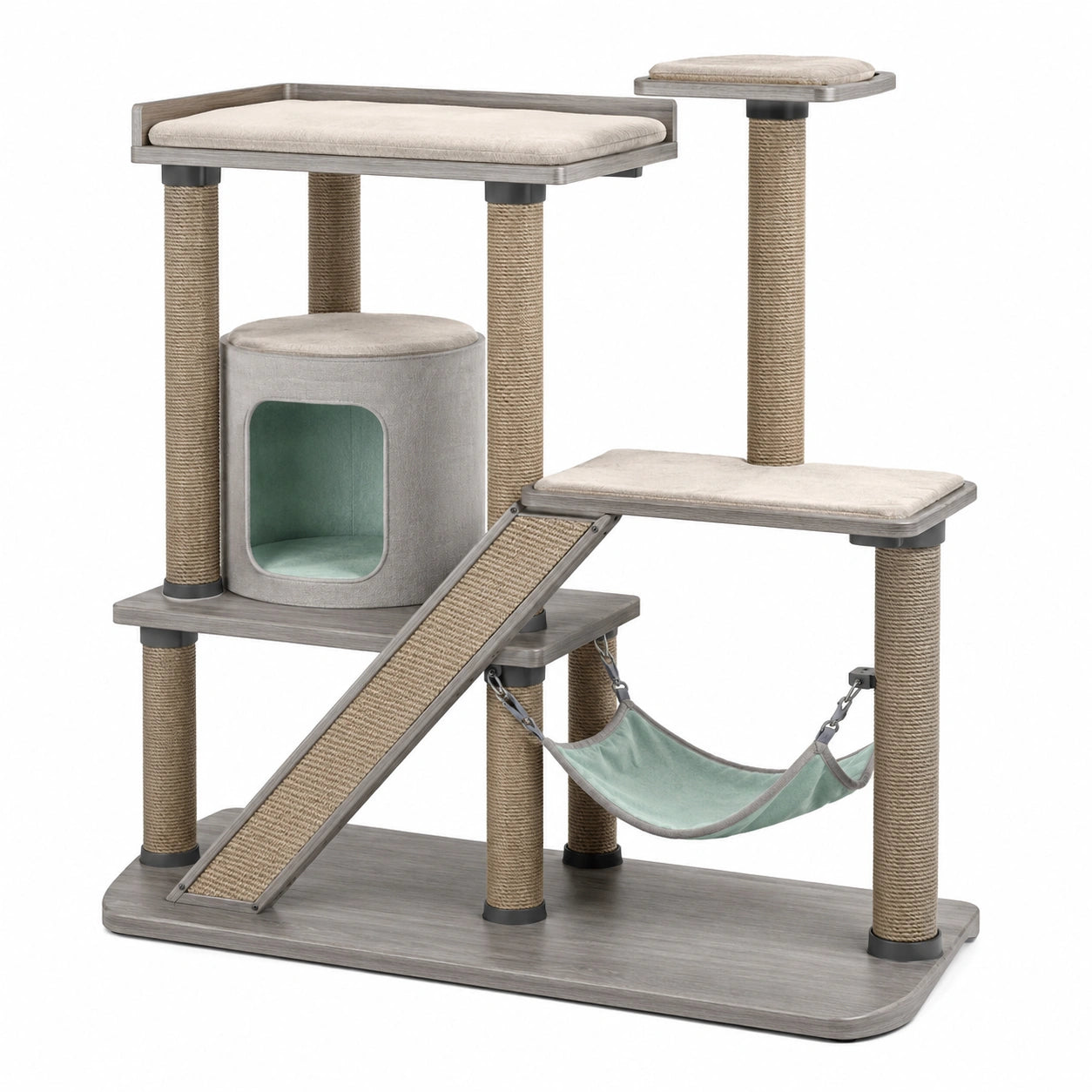Árbol para gatos con rascadores y hamaca de MDF, sisal y poliéster