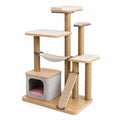 Árbol para Gatos de Madera, Sisal y Poliéster Multinivel con Rampa y Hamaca, Beige