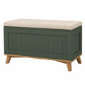 Banco de madera con almacenamiento y cojín beige 90x40x45 cm