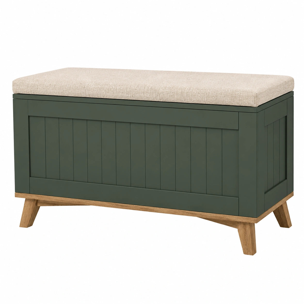 Banco de madera con almacenamiento y cojín beige 90x40x45 cm