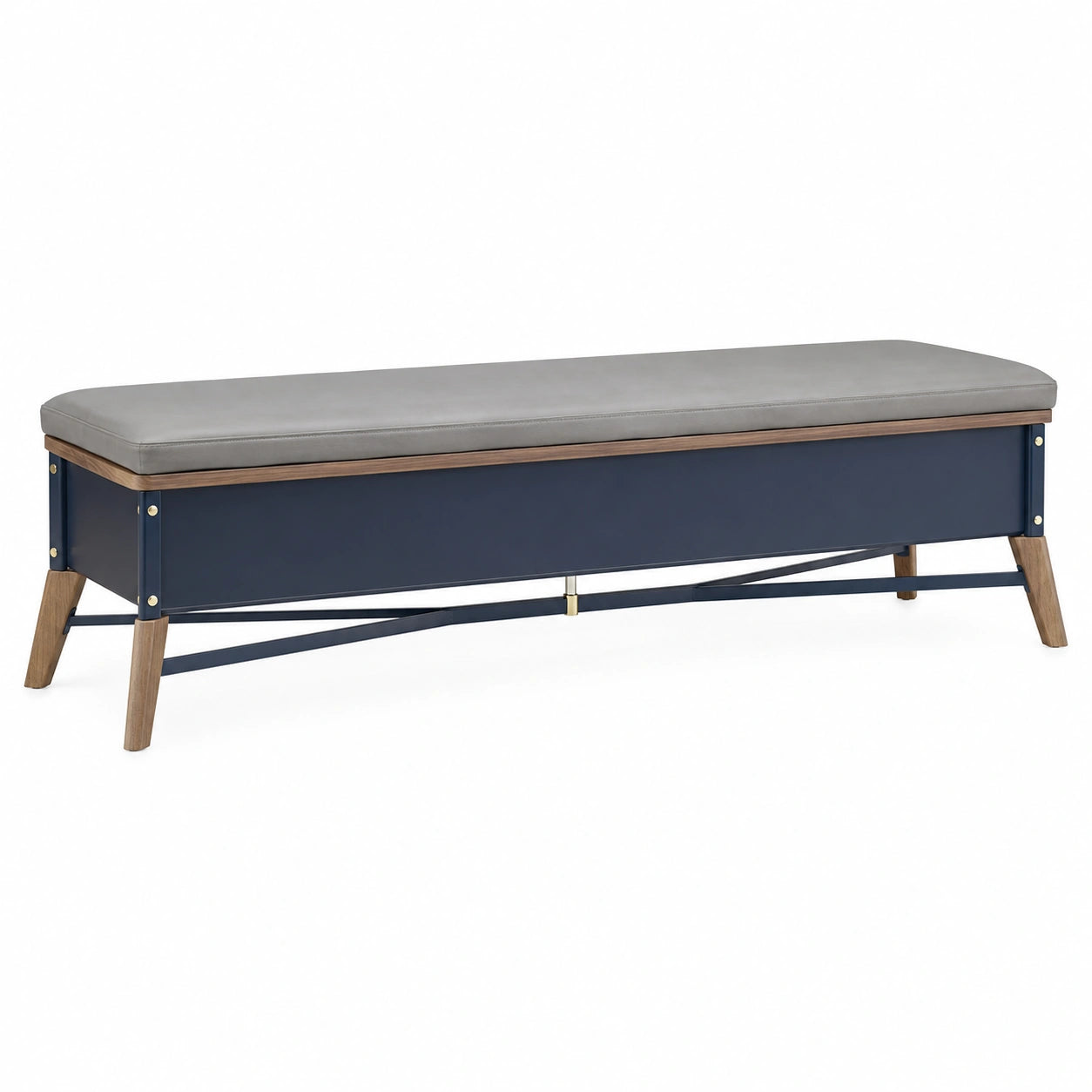 Banco de Madera y Metal con Asiento Acolchado Gris