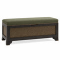 Banco de madera y ratán con asiento verde de 120x40x45 cm