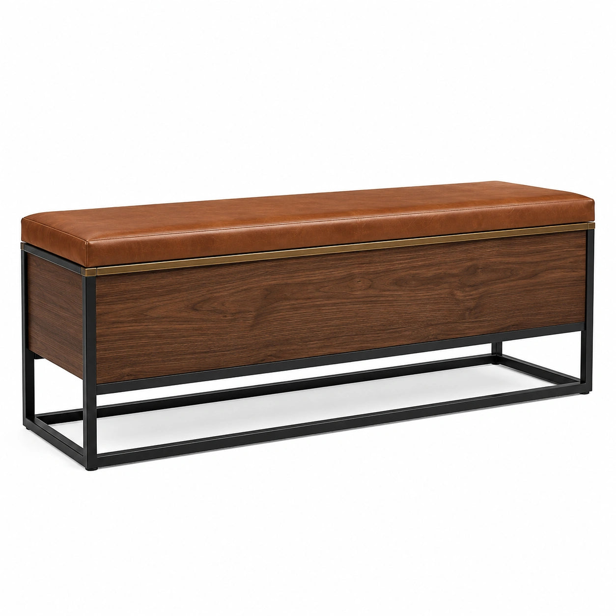 Banco de almacenamiento en cuero PU y madera con estructura de metal 120 cm