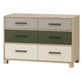 Cómoda de Madera Contrachapada con 6 Cajones en Beige, Gris, Verde y Crema