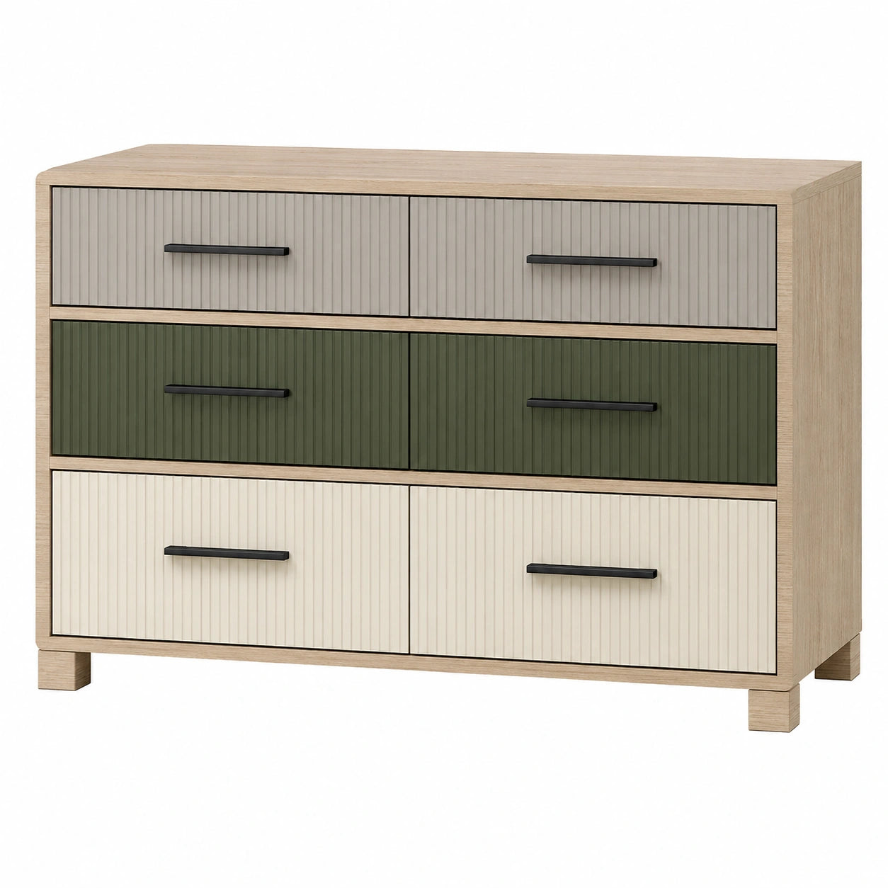 Cómoda de Madera Contrachapada con 6 Cajones en Beige, Gris, Verde y Crema