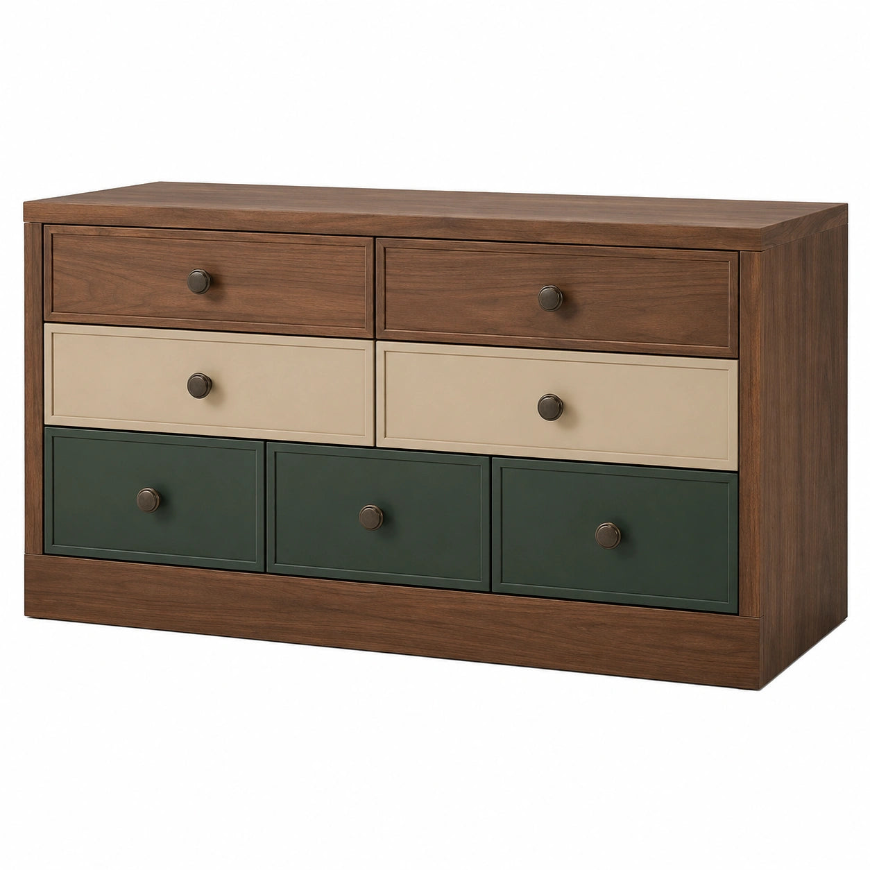 Cajonera de Madera y MDF en Marrón, Beige y Verde