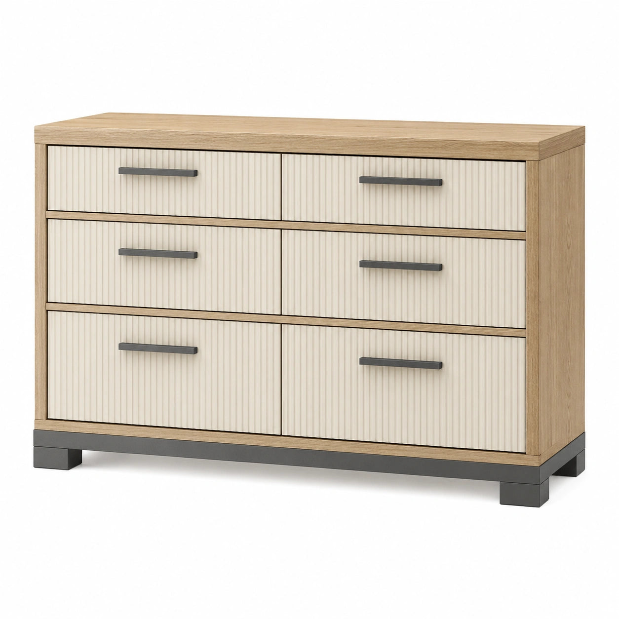 Cajonera de Madera con 6 Cajones, Roble y MDF Crema