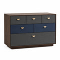 Cómoda de Madera Contrachapada con Cajones Gris y Azul, Tiradores de Metal Dorado, 120x80x45cm