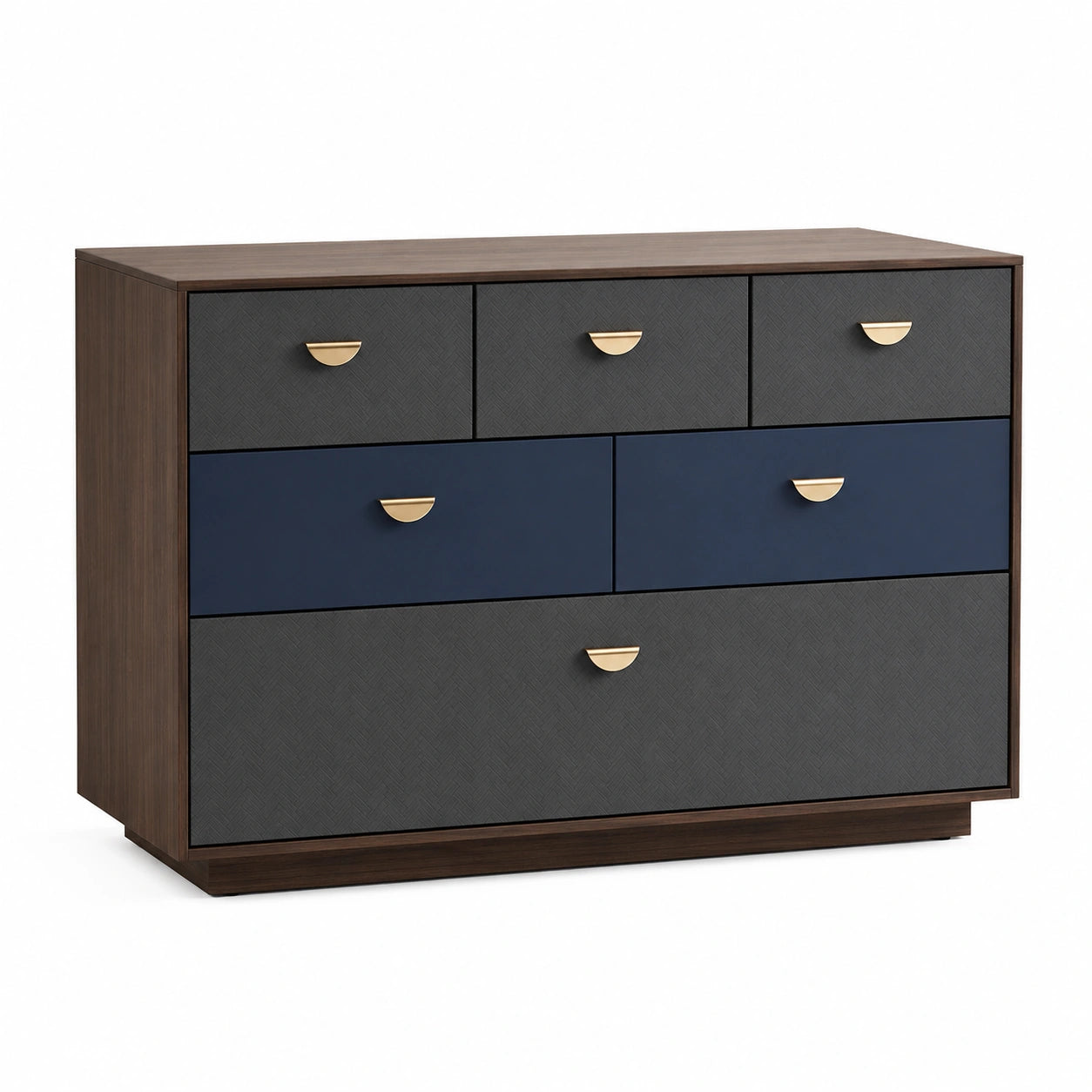 Cómoda de Madera Contrachapada con Cajones Gris y Azul, Tiradores de Metal Dorado, 120x80x45cm