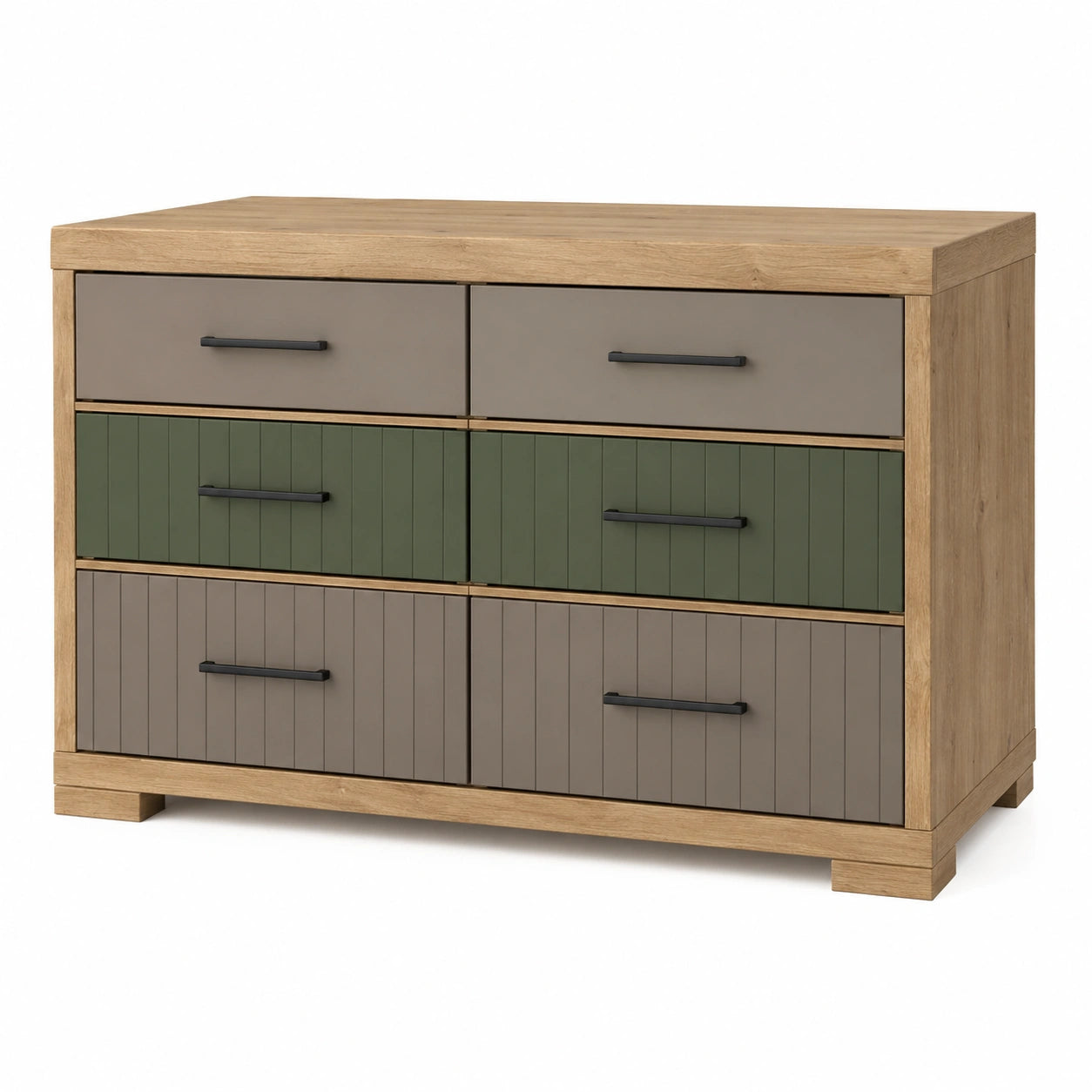 Cómoda de madera con 6 cajones en marrón y verde