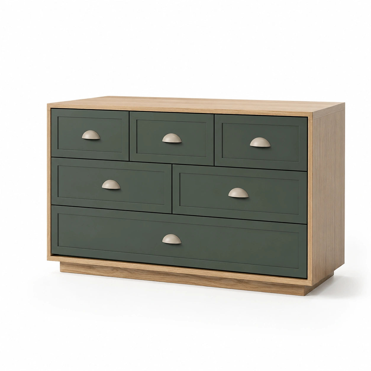 Cajonera de Madera y Metal con 6 Cajones Verde y Roble 120x40x78cm