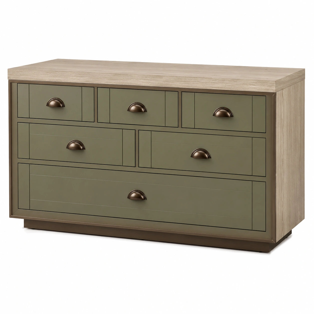 Cómoda de Madera y MDF con 7 Cajones Verde/Roble 120x45x75 cm