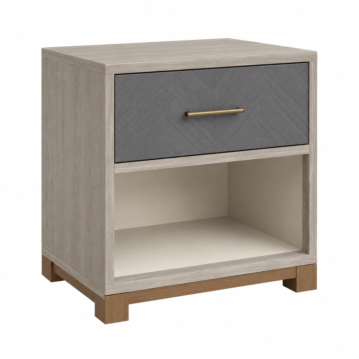 Mesita de Noche con Cajón de Madera y Detalles Gris