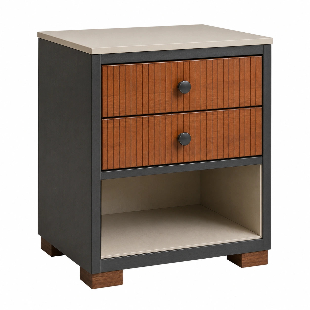 Mesita de noche de MDF y madera con 2 cajones y compartimento abierto 50x40x60cm