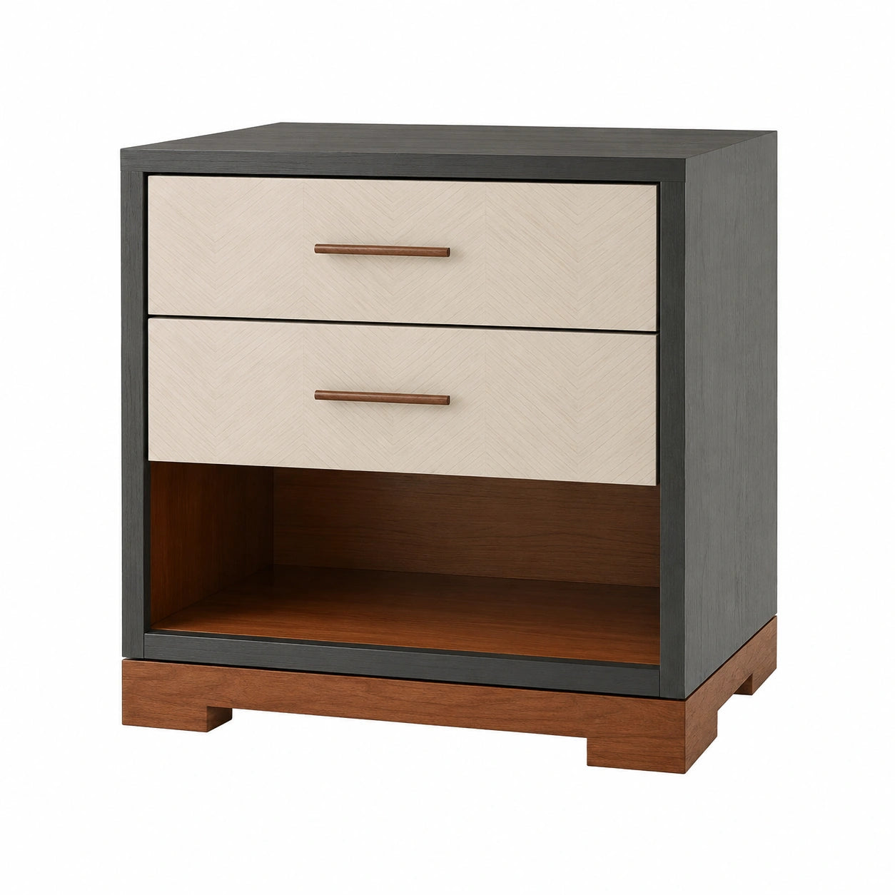 Mesita de Noche de Madera de Roble y Metal con 2 Cajones