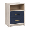 Mesita de noche de madera con cajones y estante abierto Beige y Azul