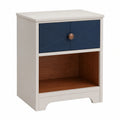Mesita de noche de MDF y madera con cajón azul