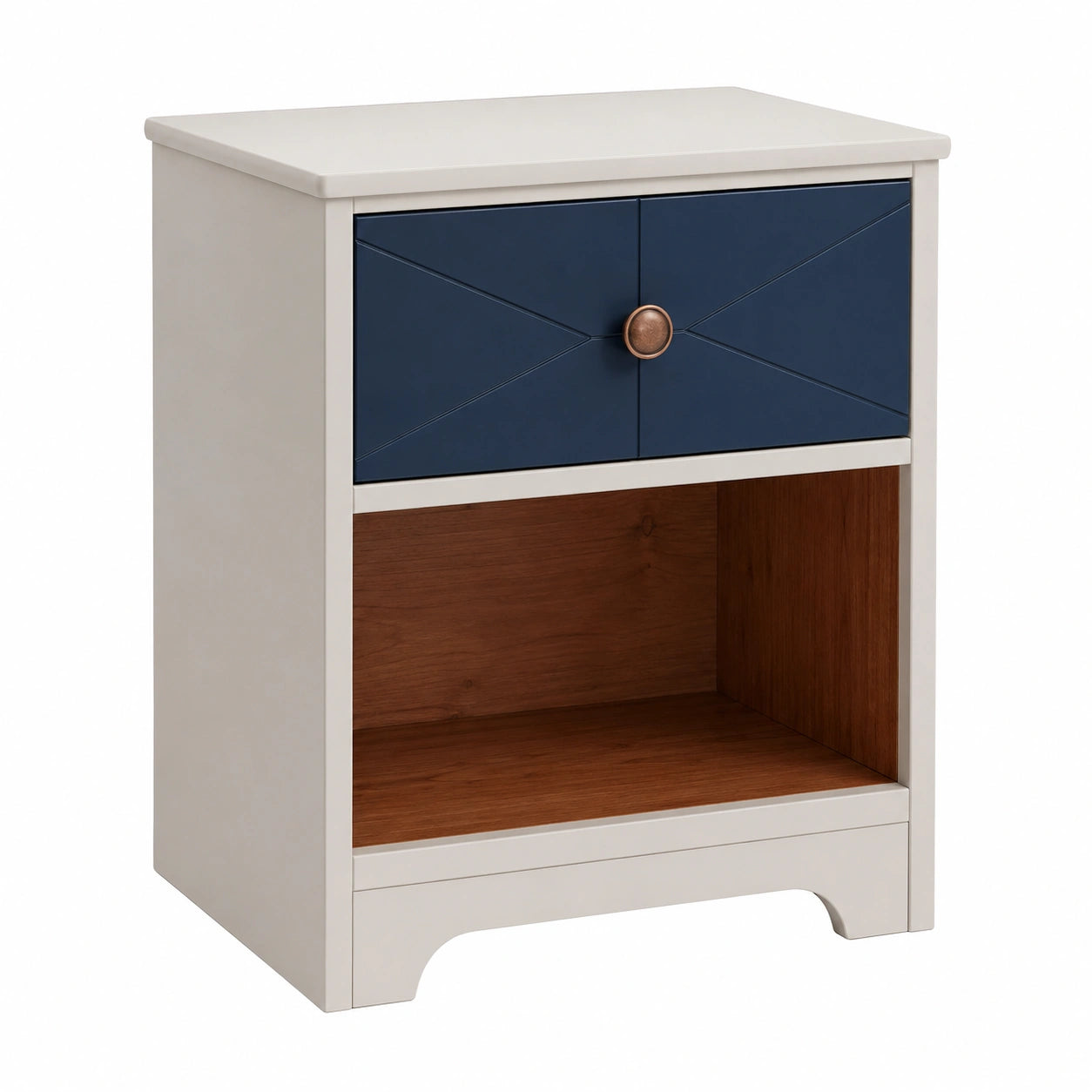 Mesita de noche de MDF y madera con cajón azul