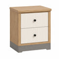 Mesita de Noche de Madera y MDF con Cajones Beige y Roble