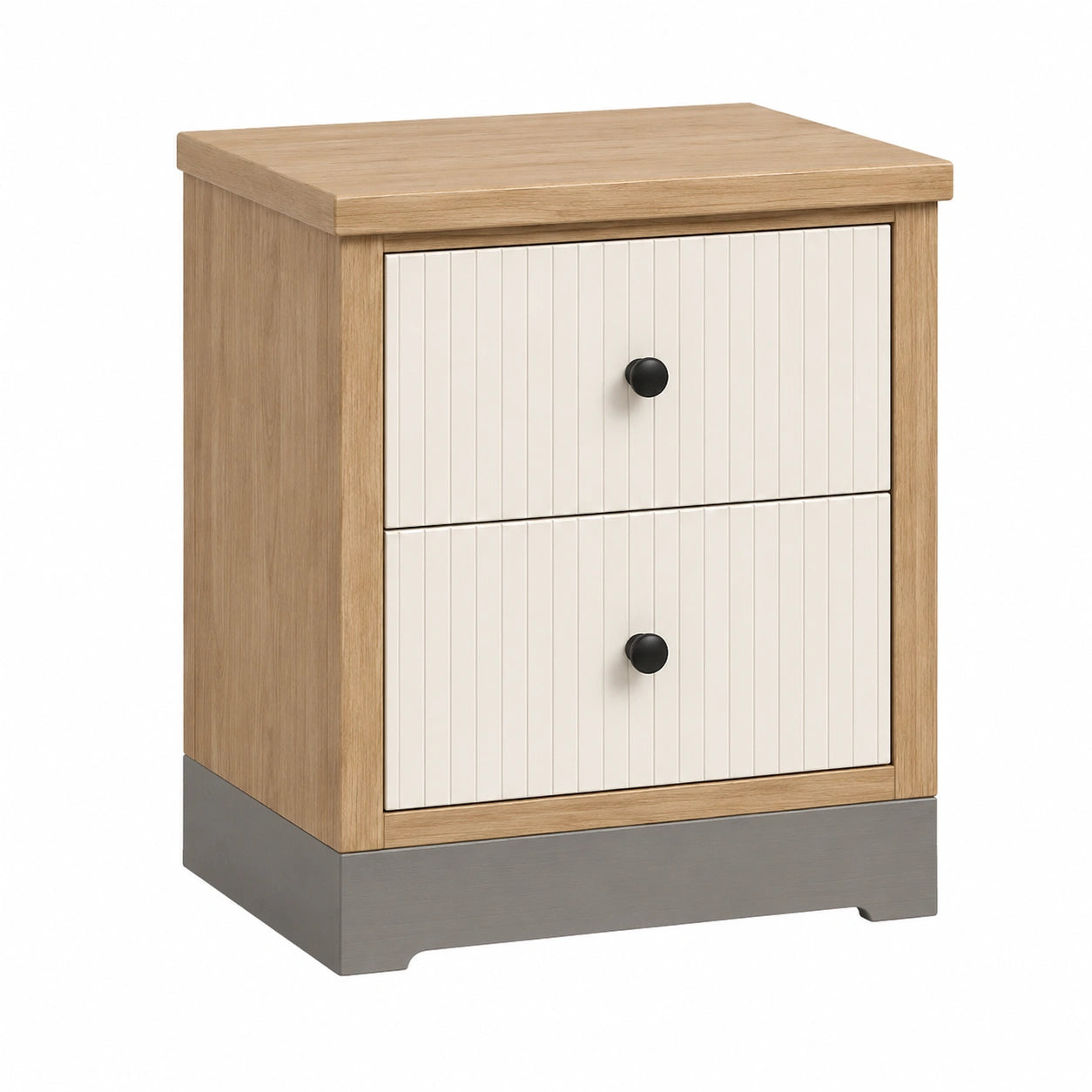 Mesita de Noche de Madera y MDF con Cajones Beige y Roble