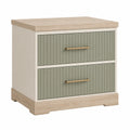 Mesita de Noche de Madera y Metal con 2 Cajones Verde y Roble 48x40x50cm