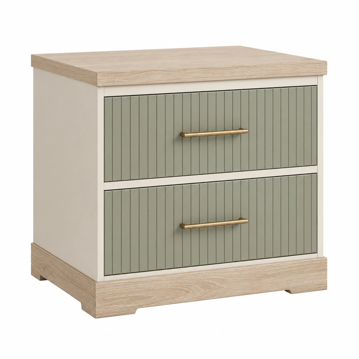 Mesita de Noche de Madera y Metal con 2 Cajones Verde y Roble 48x40x50cm