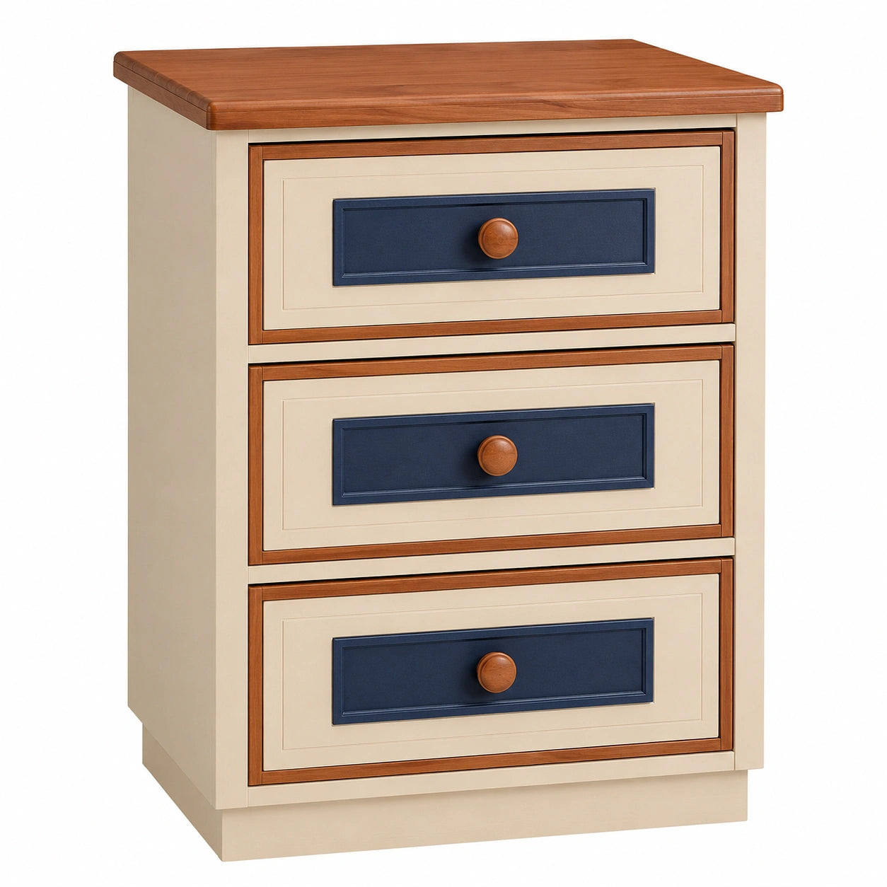Mesita de Noche de Madera con 3 Cajones de Colores Beige y Azul