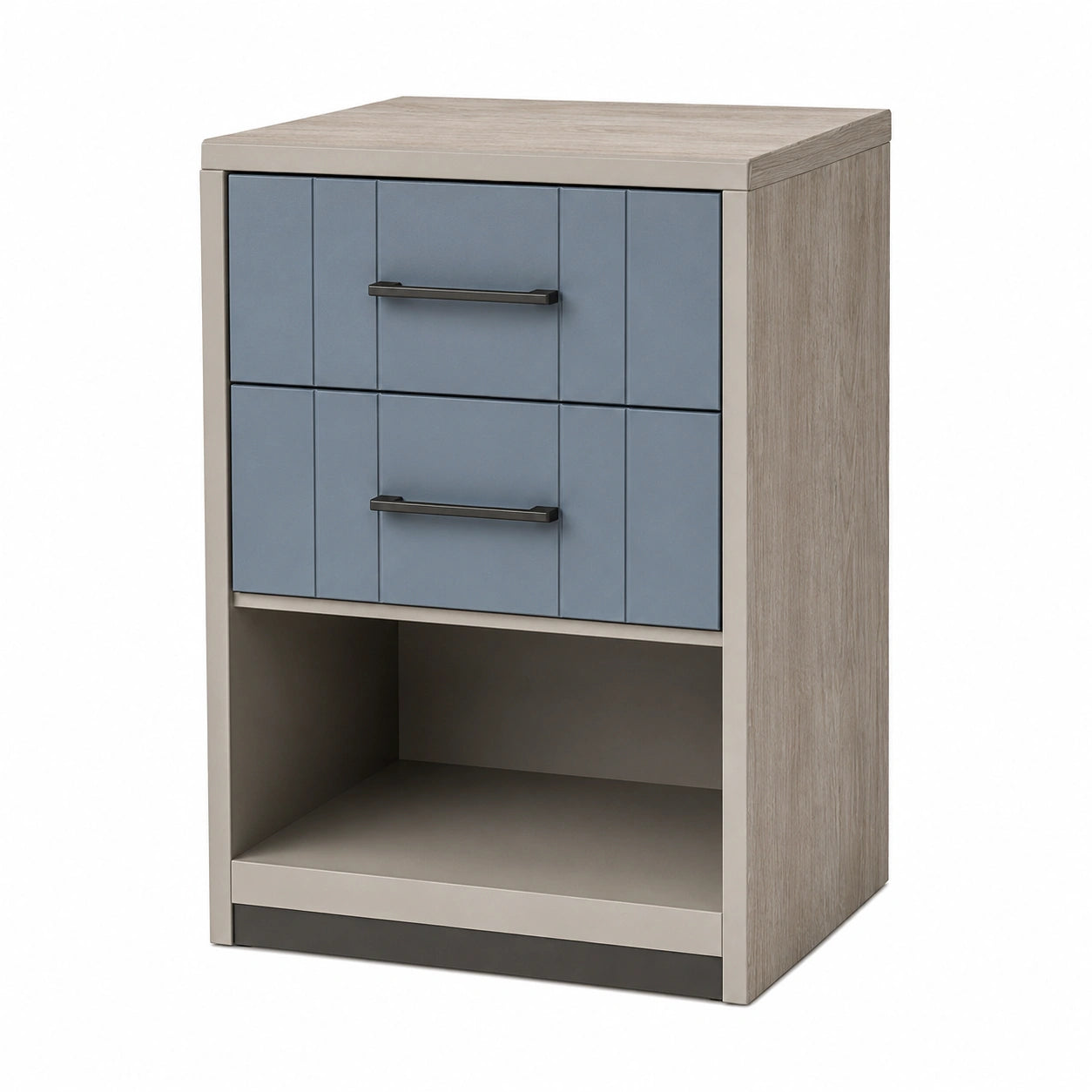 Mesita de Noche de Madera y MDF con 2 Cajones Azul y Estante