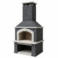 Barbacoa de Piedra con Chimenea de Ladrillo Volcánico Gris