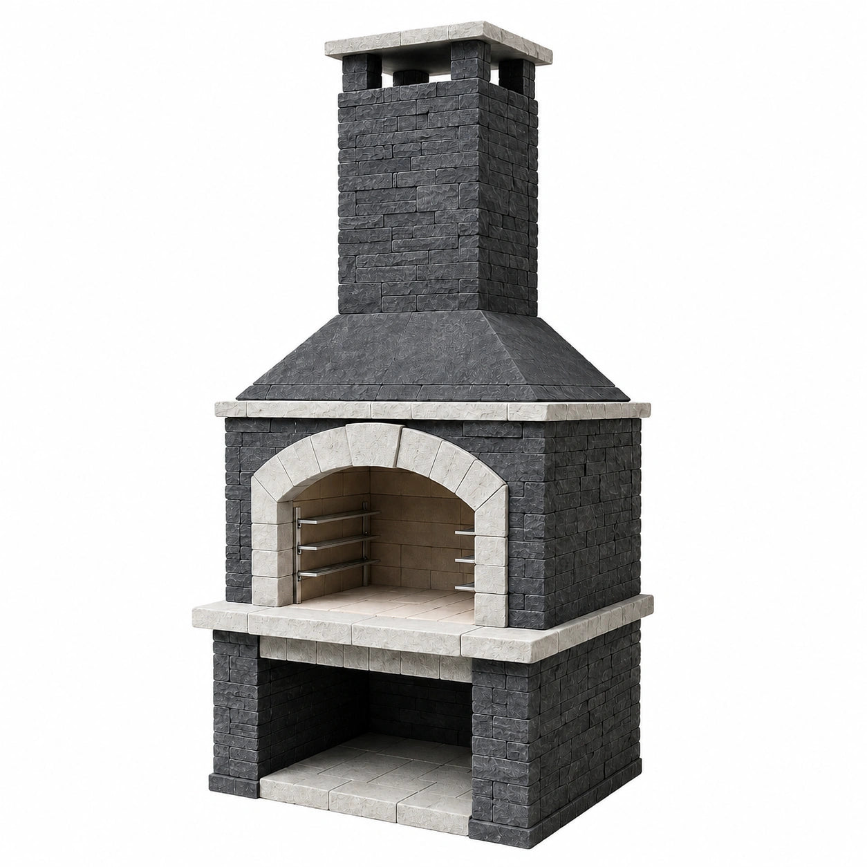 Barbacoa de Piedra con Chimenea de Ladrillo Volcánico Gris