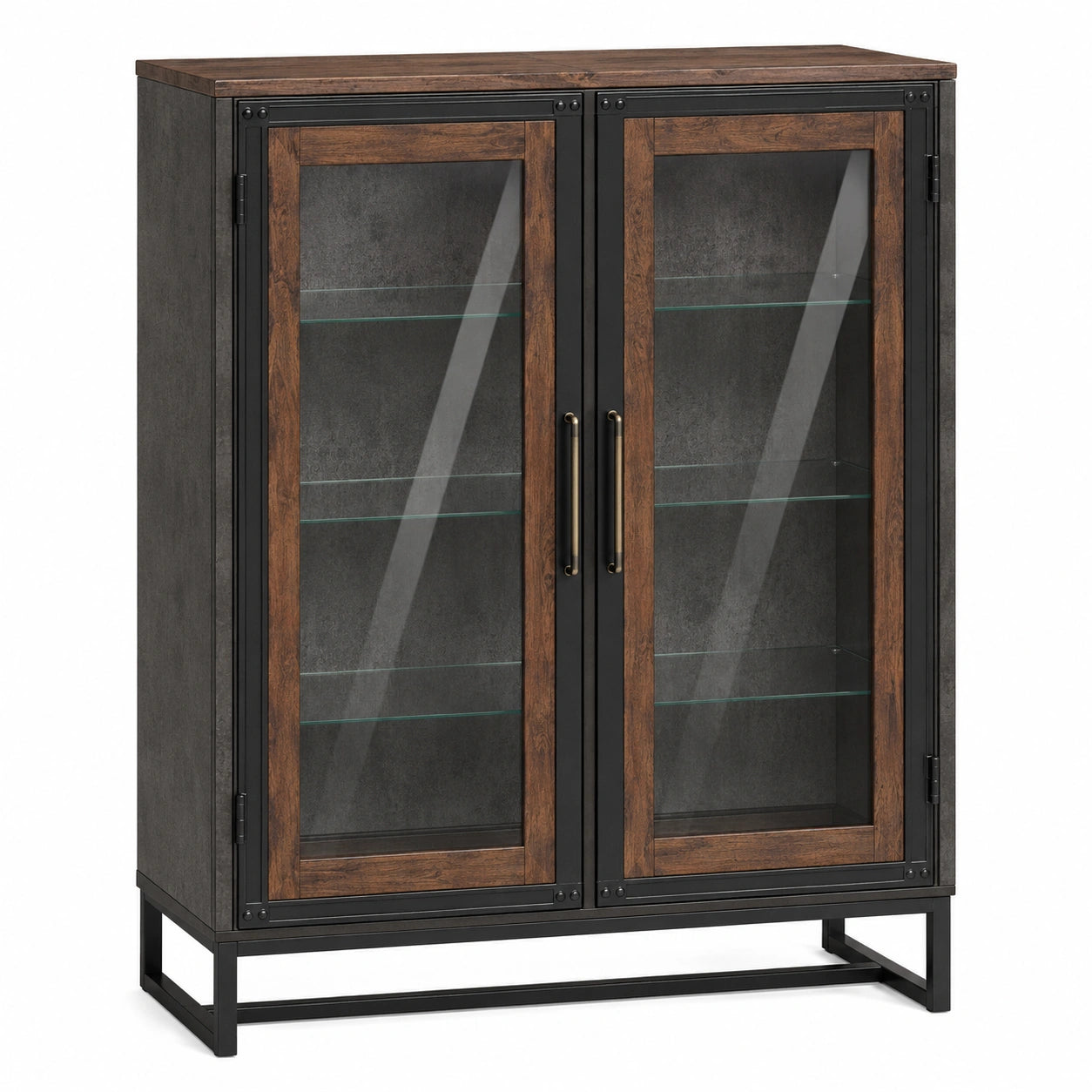 Armario Vitrina de Madera y Metal con Puertas de Vidrio