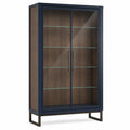 Vitrina de madera y metal azul con vidrio templado 120x40x200 cm