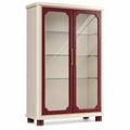 Vitrina de Madera con Puertas de Vidrio y Estantes de Vidrio, Beige/Rojo, 120 cm x 40 cm x 180 cm