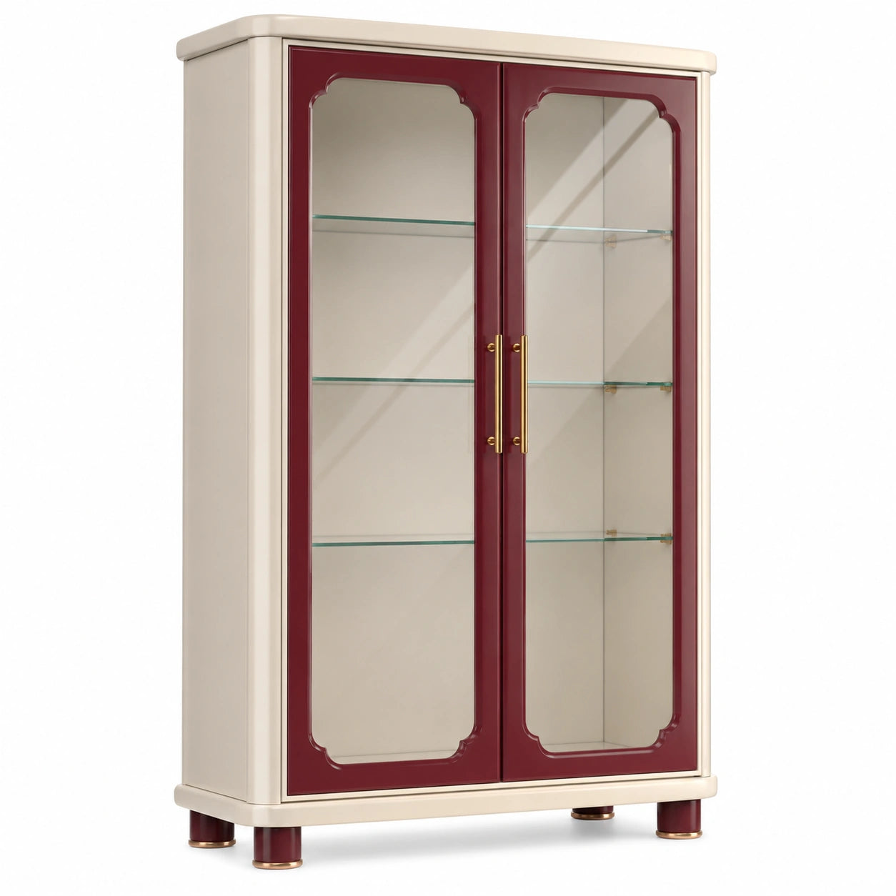 Vitrina de Madera con Puertas de Vidrio y Estantes de Vidrio, Beige/Rojo, 120 cm x 40 cm x 180 cm