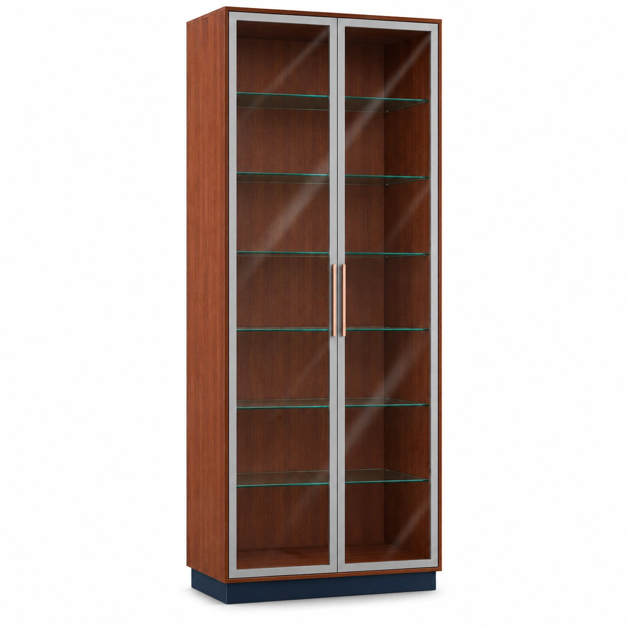 Vitrina alta de madera con puertas de vidrio templado