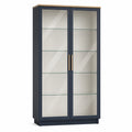 Vitrina Azul Oscuro con Estantes de Vidrio Templado y Estructura de Madera
