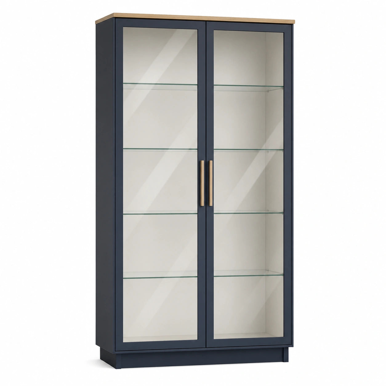 Vitrina Azul Oscuro con Estantes de Vidrio Templado y Estructura de Madera