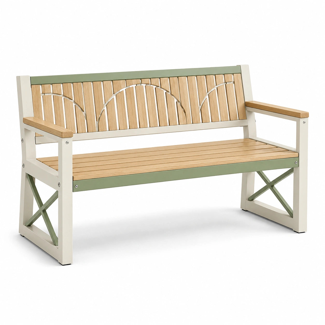Banco de jardín de acero y plástico imitación madera 120cm Beige/Verde