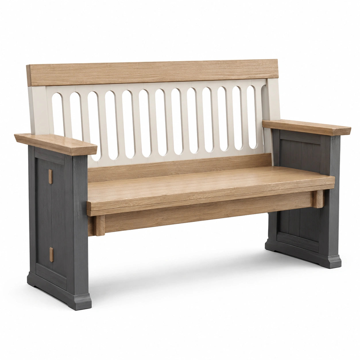 Banco de Madera de Roble con Respaldo y Brazos, Gris y Beige, 150cm