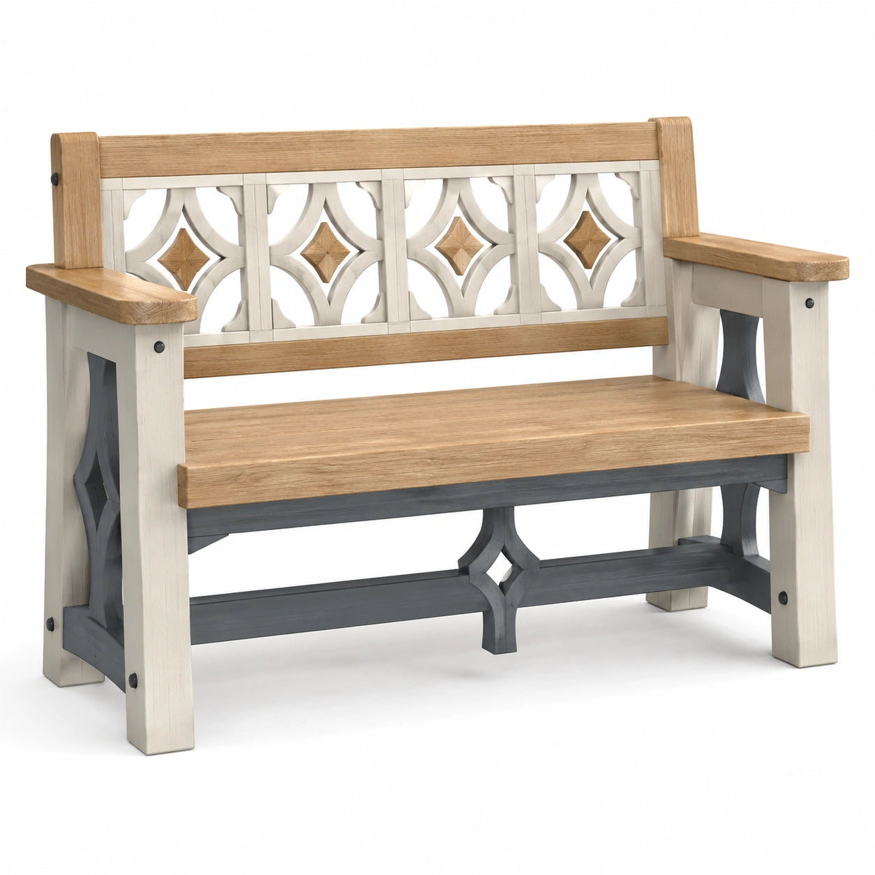 Banco de madera de roble con respaldo decorativo 120cm