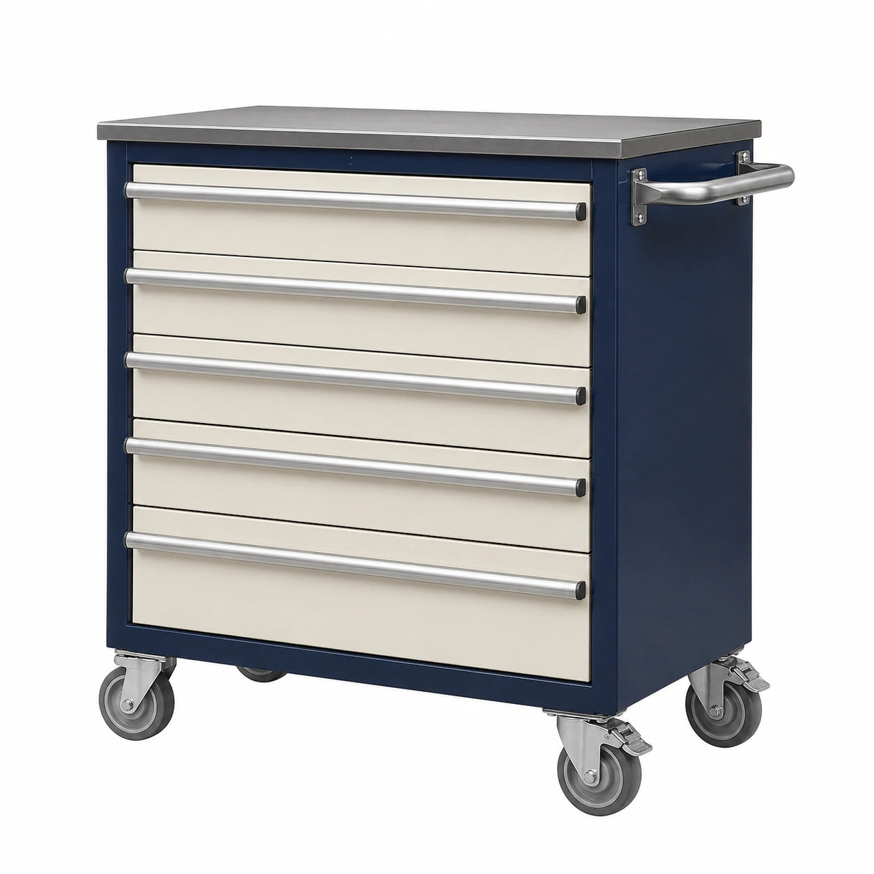 Carro de herramientas con 5 cajones de acero con ruedas Azul y Beige
