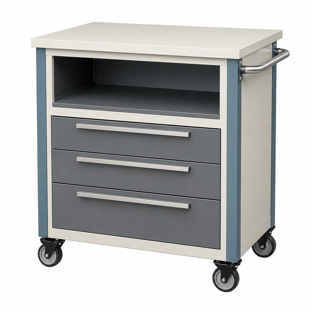 Carro de almacenamiento de metal con ruedas y 3 cajones Blanco/Gris 74x46x91 cm