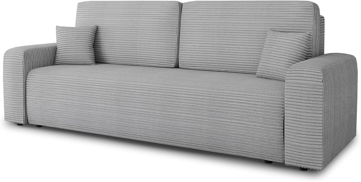 Sofa Sofnet, Grau, Schlafsofa Spark, mit Schlaffunktion und Bettkasten, Bonellfederkern, Cordbezug, grosse Schlaffläche